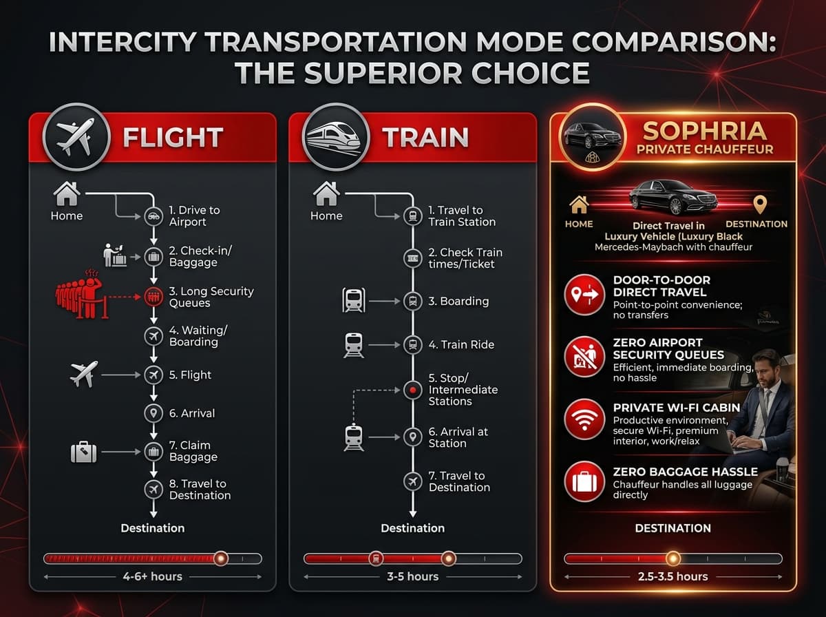 Intercity Travel Mode Comparison: Private Chauffeur vs Flight & Train
